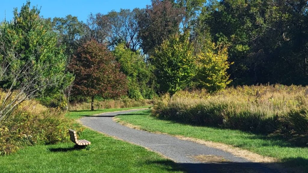 a flat gravel path is the main walking path in Benjamin Rush State Park