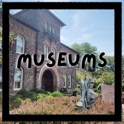 Photo of  entrance to the Michener Museum with "Museums" written across