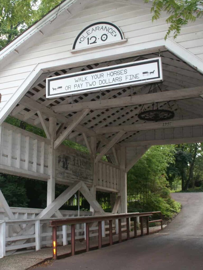 The Trolley Stop bridge in Skippacks has a sign that reads "walk your horse or pay two dollar fine"