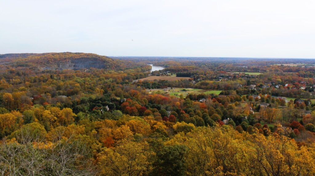 View of New Jersey, Pennsylvania, and the Delaware River from the top of Bowman's Hill Tower during the fall