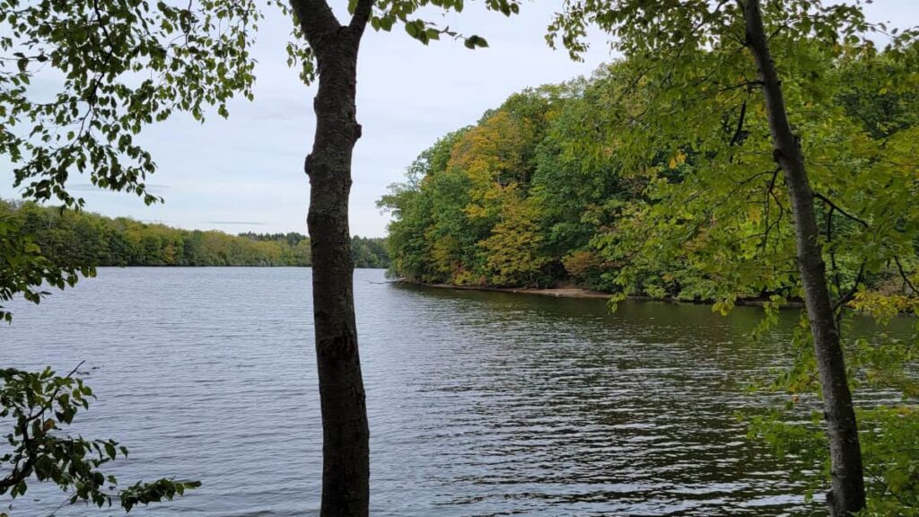 Looking out at a large lake inside Nockamixon State Park