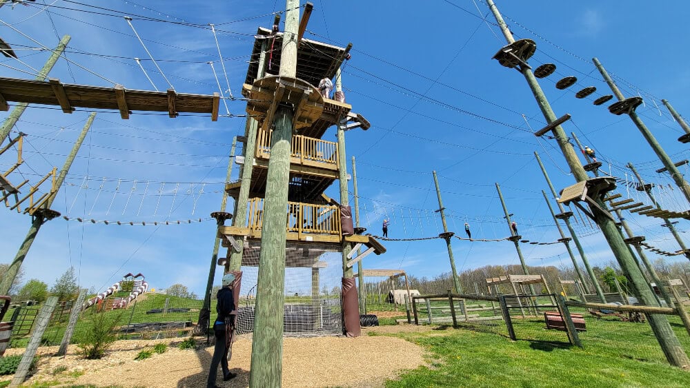 view of the free standing ropes obstacle course at Hellericks Farm