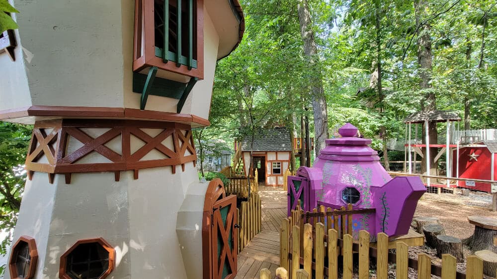 view of the unique tree houses at Tree House World