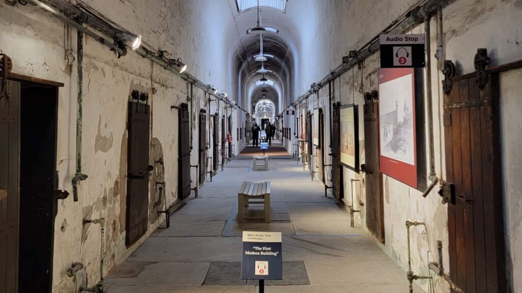 A hallway inside Eastern State Penitentiary