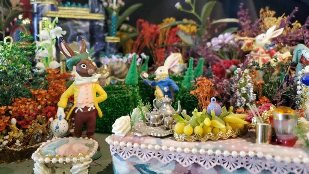 Miniature bunny figurines are on display at the American Treasure Tour Museum