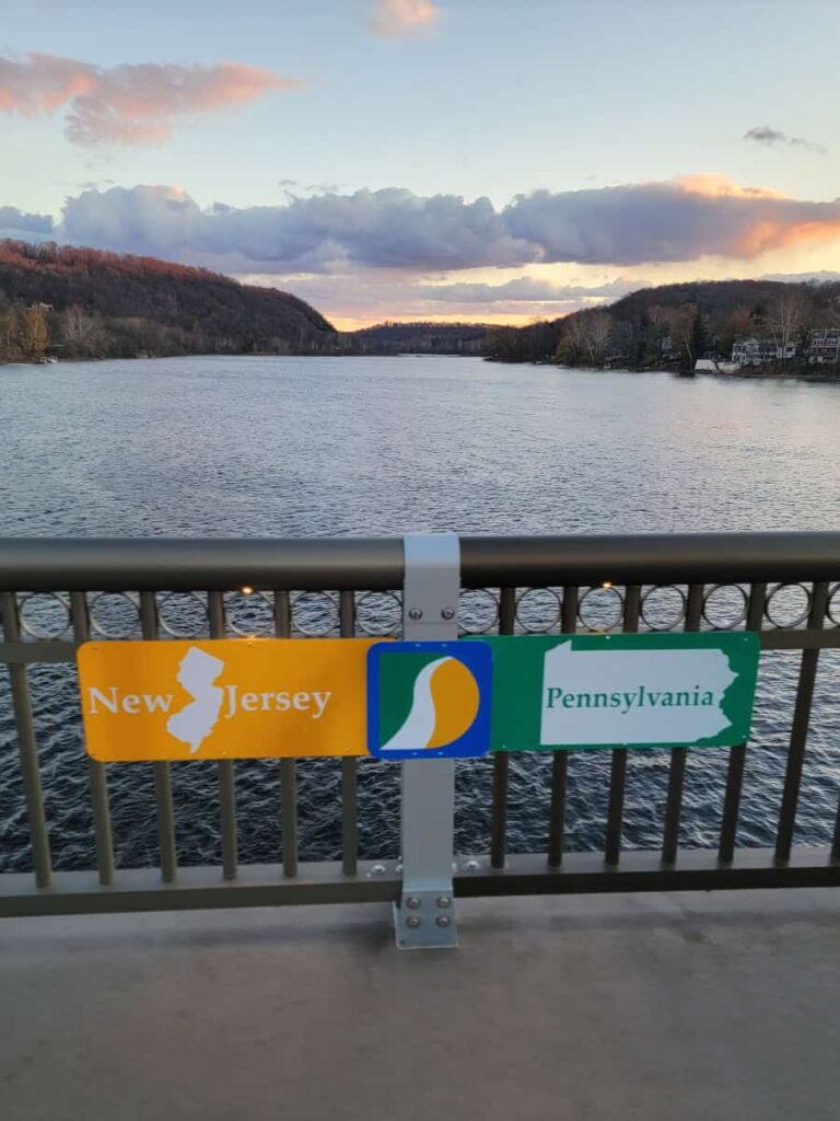 Standing on Lambertville New Hope bridge at the state line marker looking out at the Delaware River