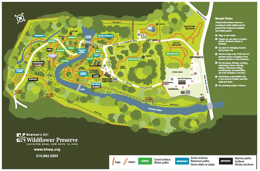 map of bowmans hill wildflower preserve