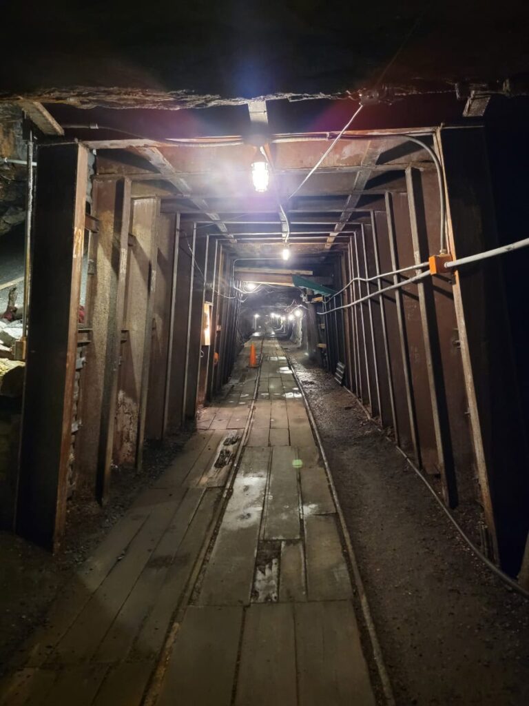 Looking down a "hallway" inside an old coal mine